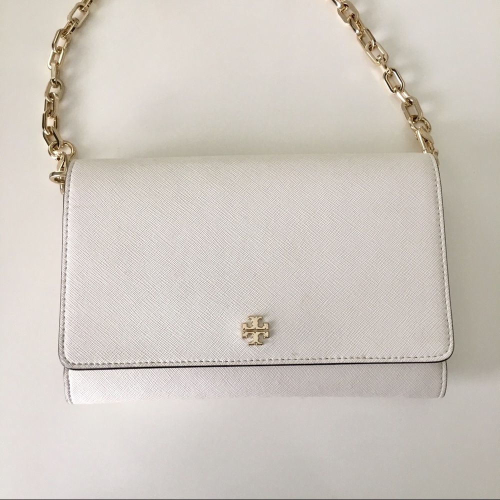 Tory Burch White Robinson Chain Wallet